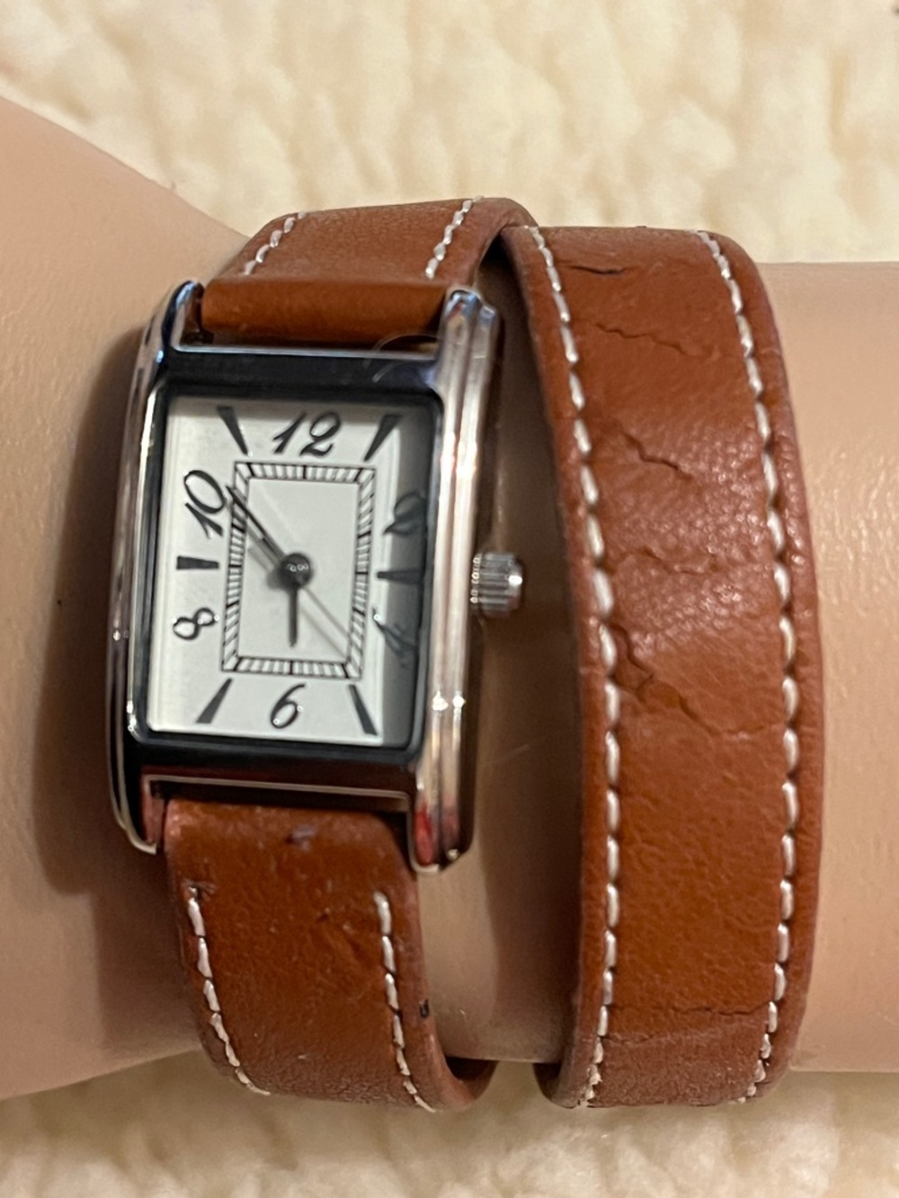 Brown Double-Wrap Leather Strap Watch